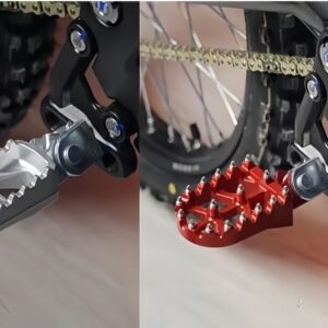 Stock vs CNC wide foot pegs installed on Sur-Ron Light Bee side-by-side