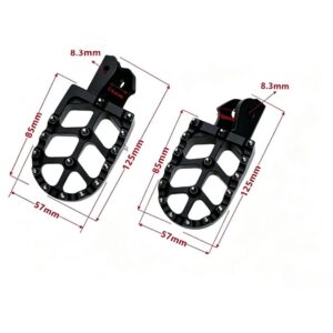 Sur-Ron Light Bee wide CNC foot pegs dimensions diagram with width and mounting measurements