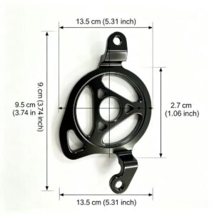 CNC aluminum side motor cover size chart for Sur-Ron Light Bee and Segway X160/X260, 13.5x9.5x2.7cm dimensions, 63g weight